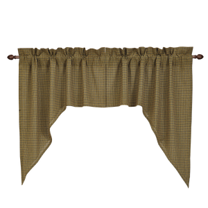 Tea Cabin Green Plaid Swag Curtain Set of 2 36x36x16  by VHC Brands