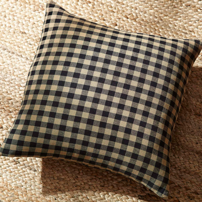 Black Check Fabric Pillow 16 inch