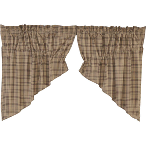 Sawyer Mill Charcoal Plaid Prairie Swag Curtains