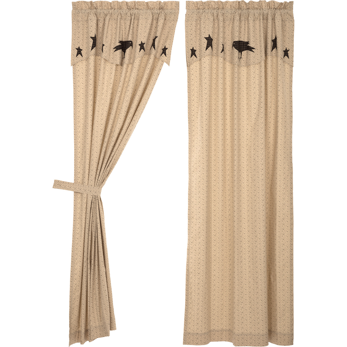 Kettle Grove Applique Crow and Star Panel Curtains 84"L