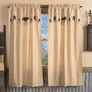 Kettle Grove Applique Crow and Star Short Panel Curtains 63"L