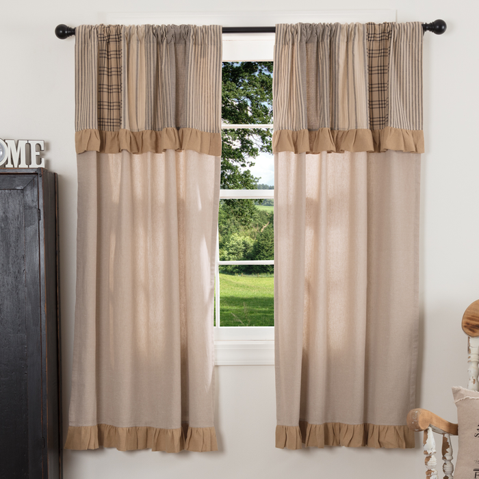 Sawyer Mill Charcoal Panel Curtains w/ Patchwork Valance 63"L