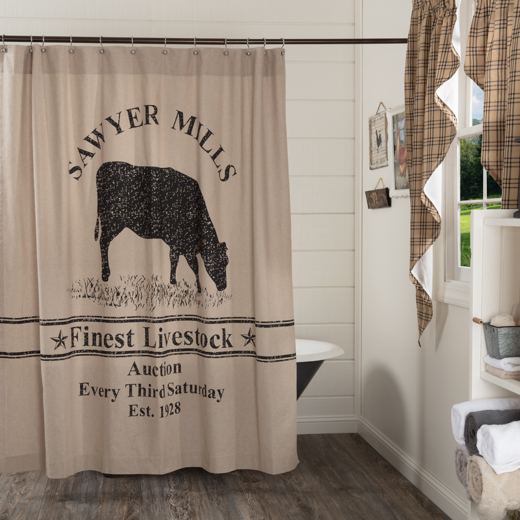 Sawyer Mill Charcoal Cow Shower Curtain