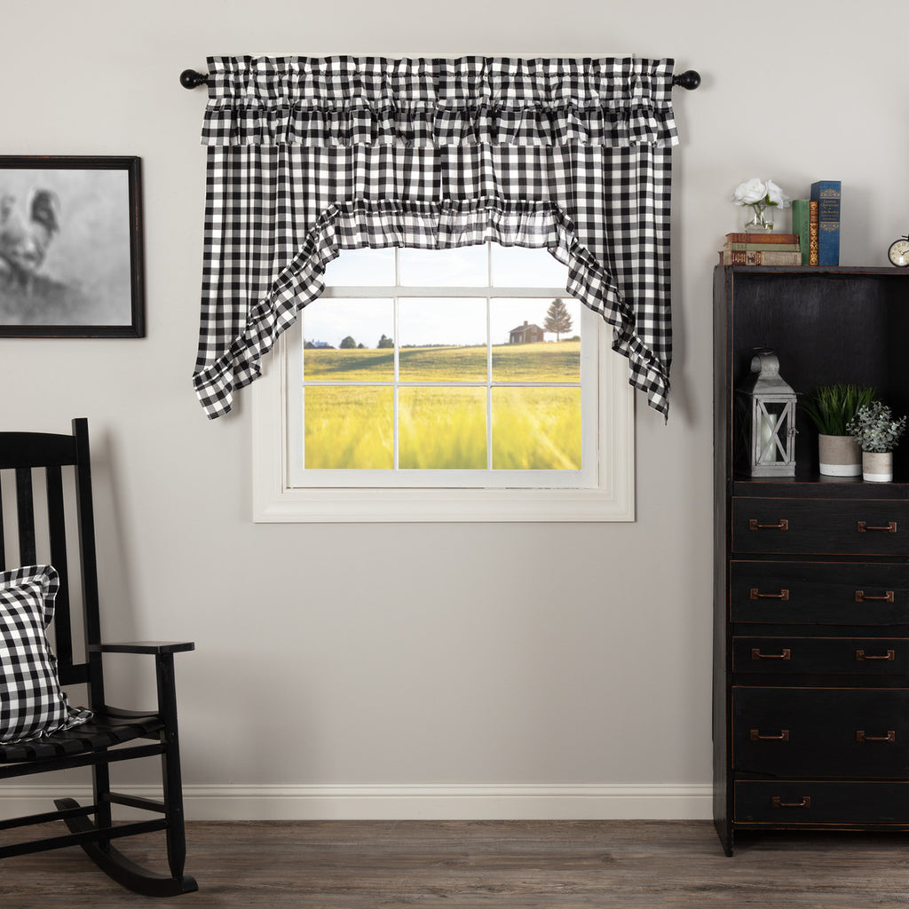 Annie Buffalo Check Black Ruffled Swag Curtains