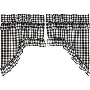 Annie Buffalo Check Black Ruffled Swag Curtains