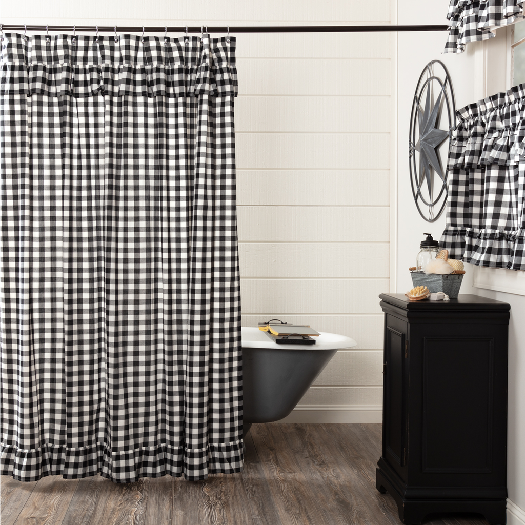 Annie Buffalo Black Check Ruffled Shower Curtain
