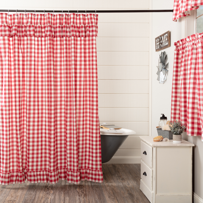 Annie Buffalo Check Red Ruffled Shower Curtain