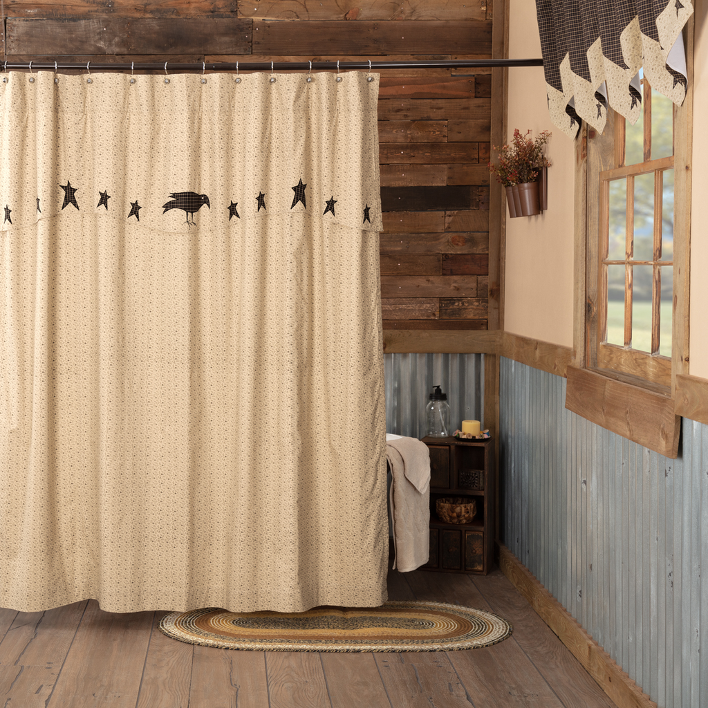 Kettle Grove Shower Curtain with attached Appliqué Star & Crow Valance