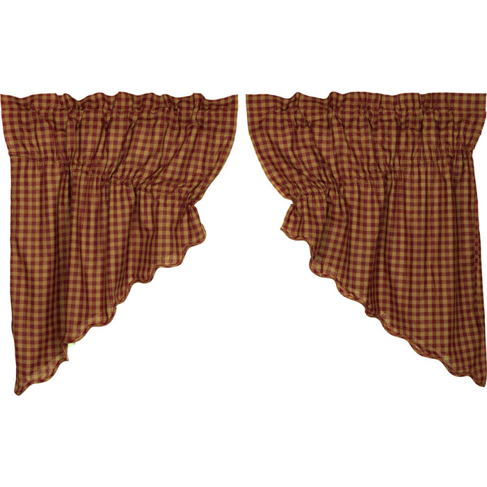 Burgundy Check Scalloped Prairie Swag Curtain