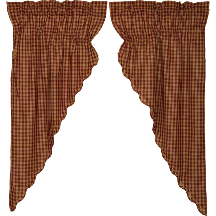 Burgundy Check Scalloped Prairie Curtain