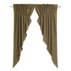 Tea Cabin Green Plaid Prairie Curtain - Set of 2 63x36x18  by VHC Brands