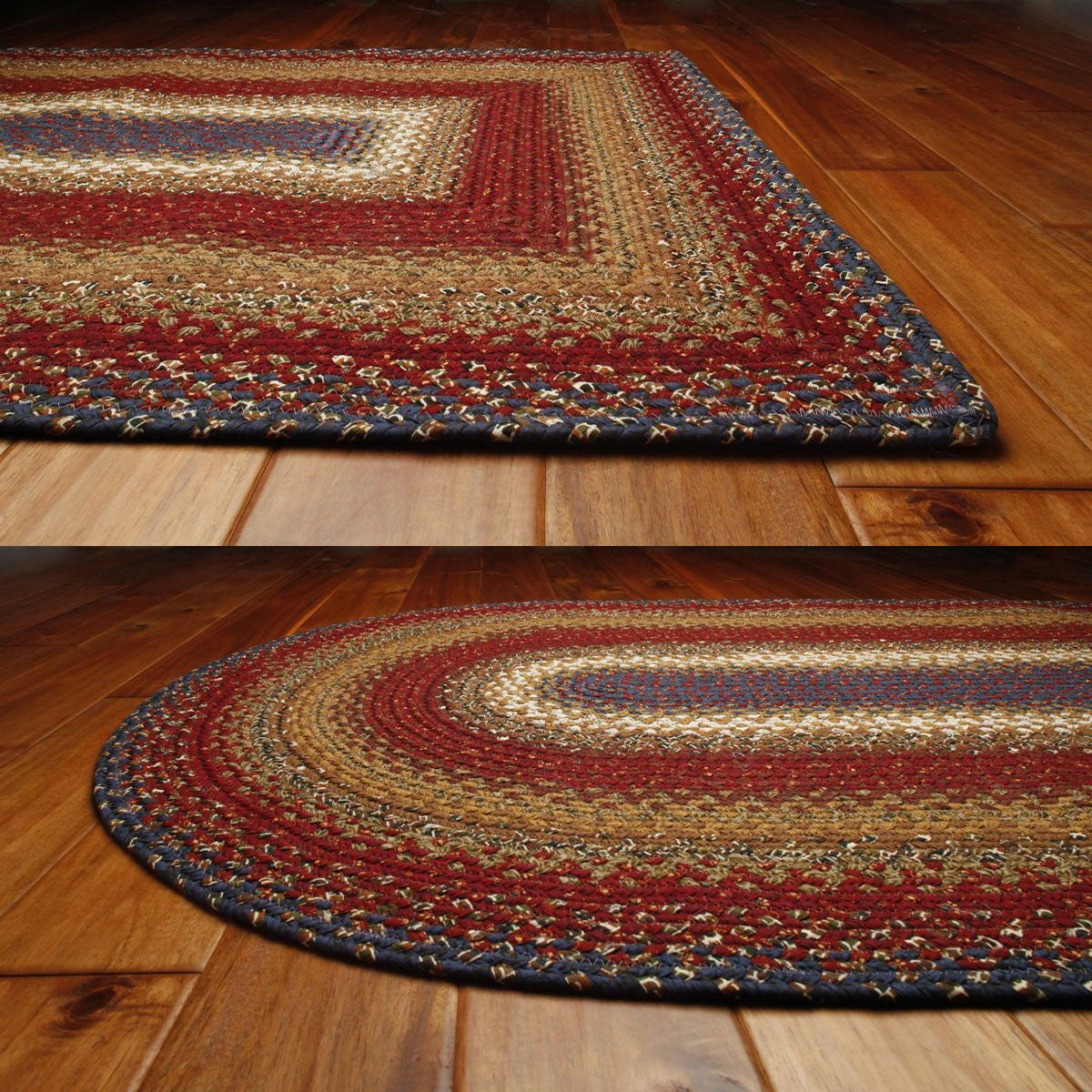 Log Cabin Step Cotton Braided Rug  Country Primitive Braided Rug