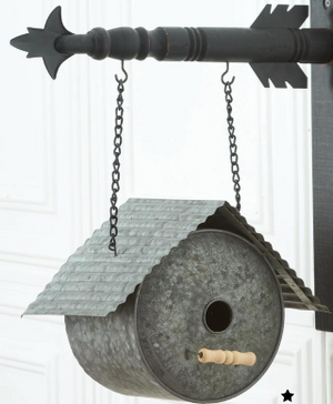 Tin Round Birdhouse with Corrugated Roof Arrow Replacement Sign