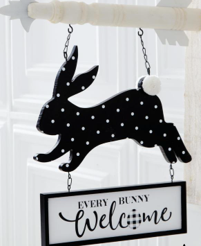 Black & White Easter Bunny WELCOME Arrow Replacement Sign